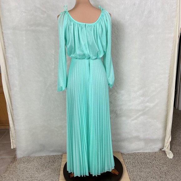Vintage 70s Green Long Split Sleeve Pleated Maxi Dress Vintage 9-10 Modern S - Picture 4 of 7